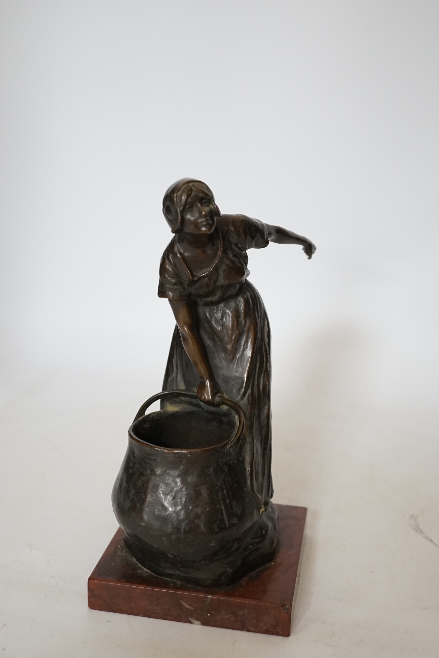 Rudolf Marcuse (German 1878- 1940), bronze of a girl with cauldron on rouge marble base, 24cm